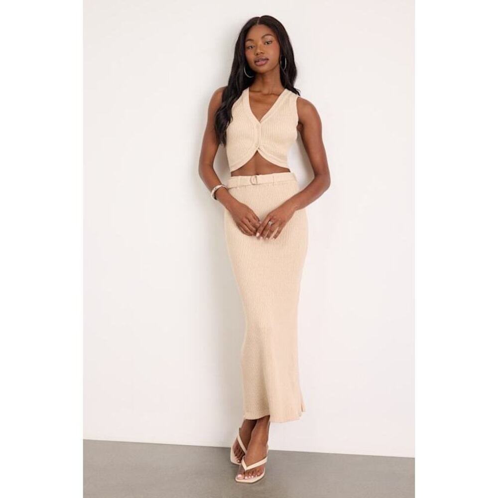 Lulus Mariah Cream Ribbed Two-piece Sweater Midi Dress White - Size XL